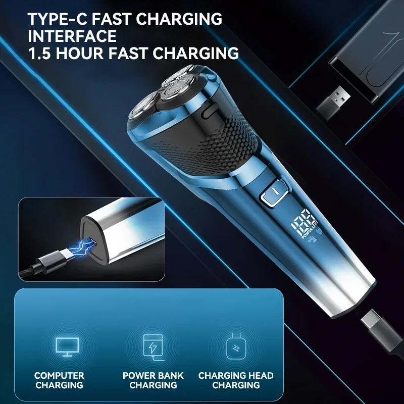 Alat cukur listrik Kemei, dapat diisi ulang, pisau cukur pria basah dan kering dengan tampilan layar IPX7 dapat dicuci 2000mah kapasitas besar baterai