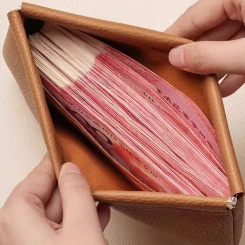 Self-Closing First-Layer Long Wallet Passport Driver'S License Document Holder Data Cable Cosmetic Bag Storage Bag Pu Leather