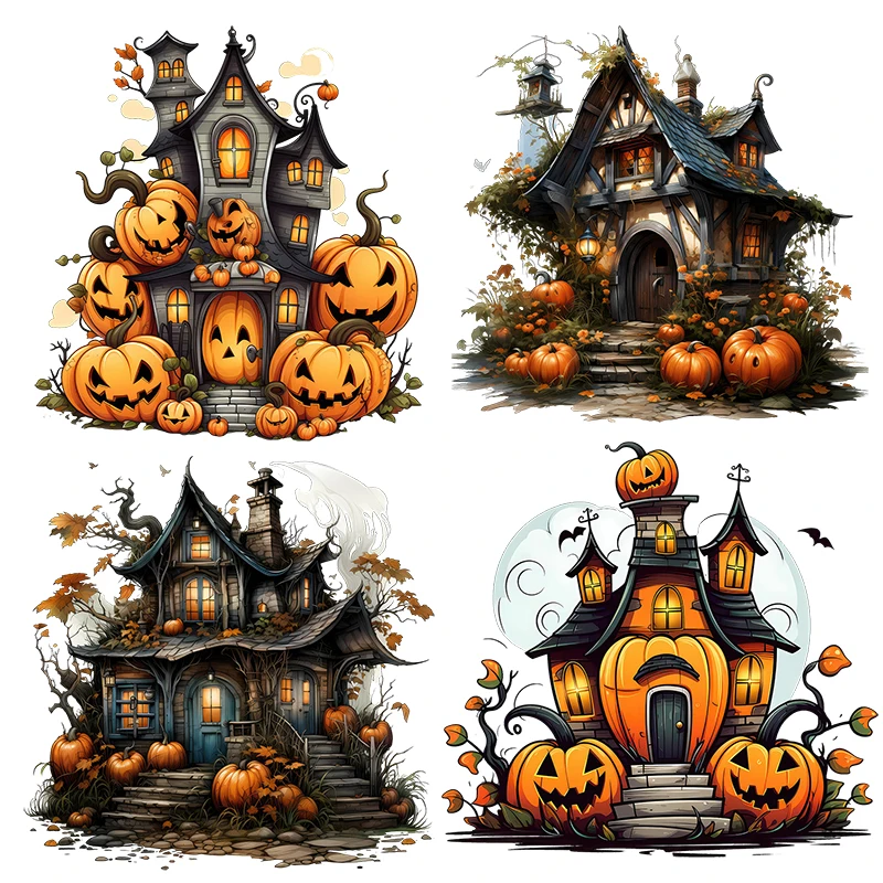 Three Ratels QB27 Cartoon Pumpkin Castle Halloween Decorative Decal