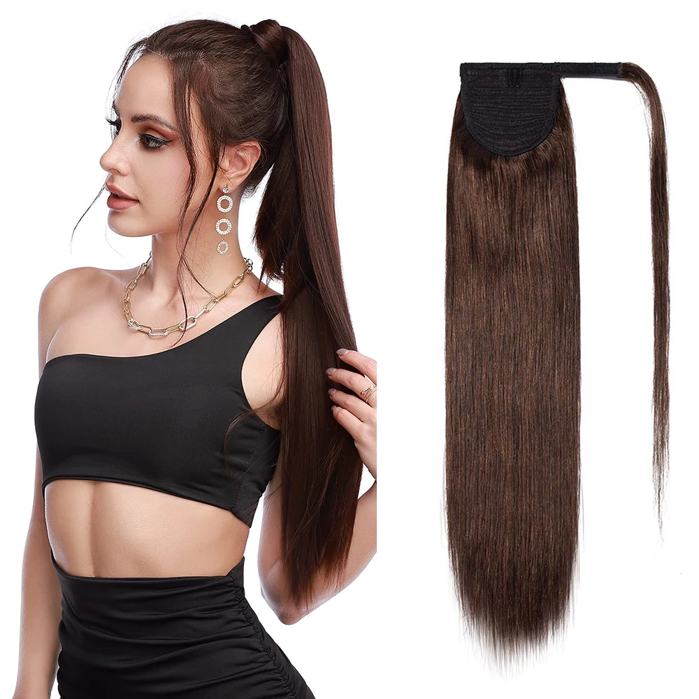 

Newmi Hair 4 # Прямые накладные человеческие волосы для конского хвоста, накладные волосы для женщин