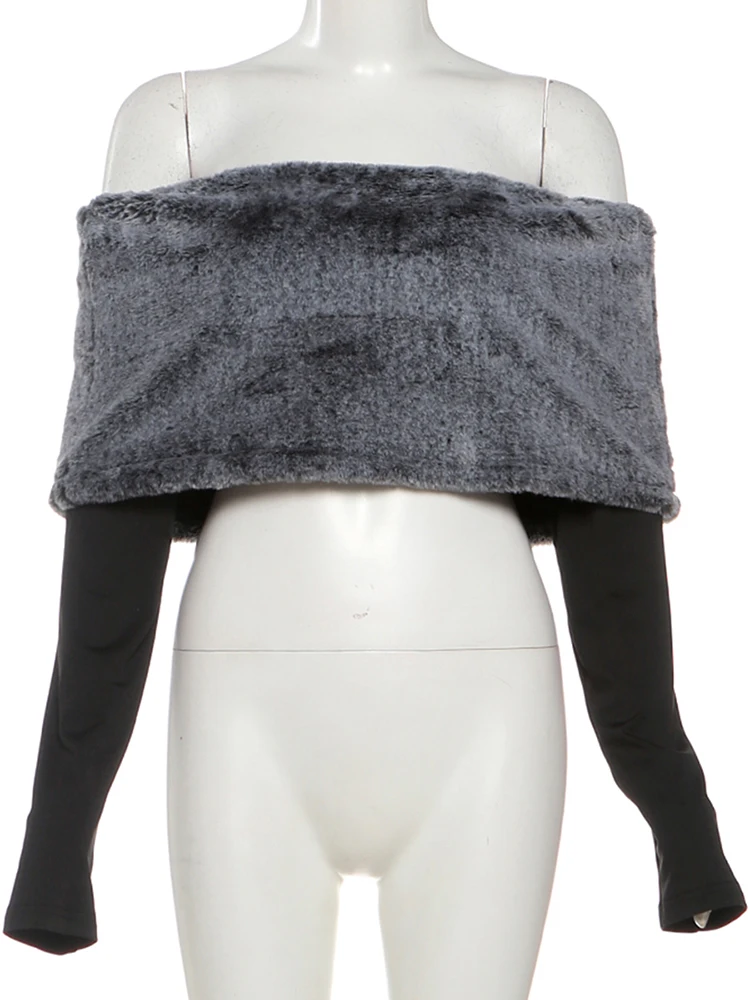 غريب سنور مثير فروي المرقعة تي شيرت المرأة الاتجاه مائل الرقبة كم كامل Coquette منتصف الليل نادي الحفلات تمتد نحيل المحاصيل الأعلى