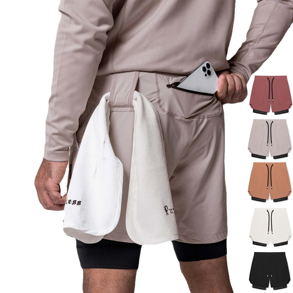 남성용 통기성 운동 피트니스 반바지, 더블 데크 조거, 체육관 보디빌딩 농구, 빠른 건조 러닝 반바지, 빅 포켓, 2 인 1  Best5