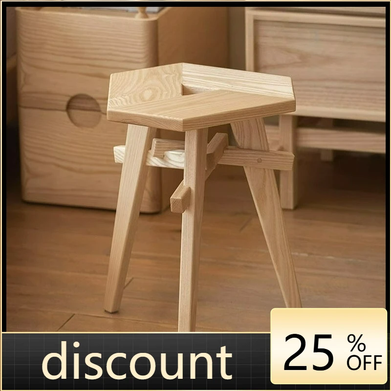 LTT large snowflake stool household all solid wood wabi-sabi wind mortise and tenon bench dining side stool