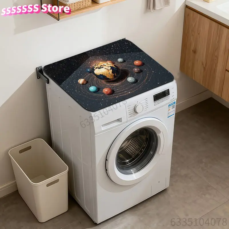 Cosmic Space Planet Washing Machine Dryer Pad - Non-Slip Laundry Appliance Cover with Solar System Design, Decorative Protective