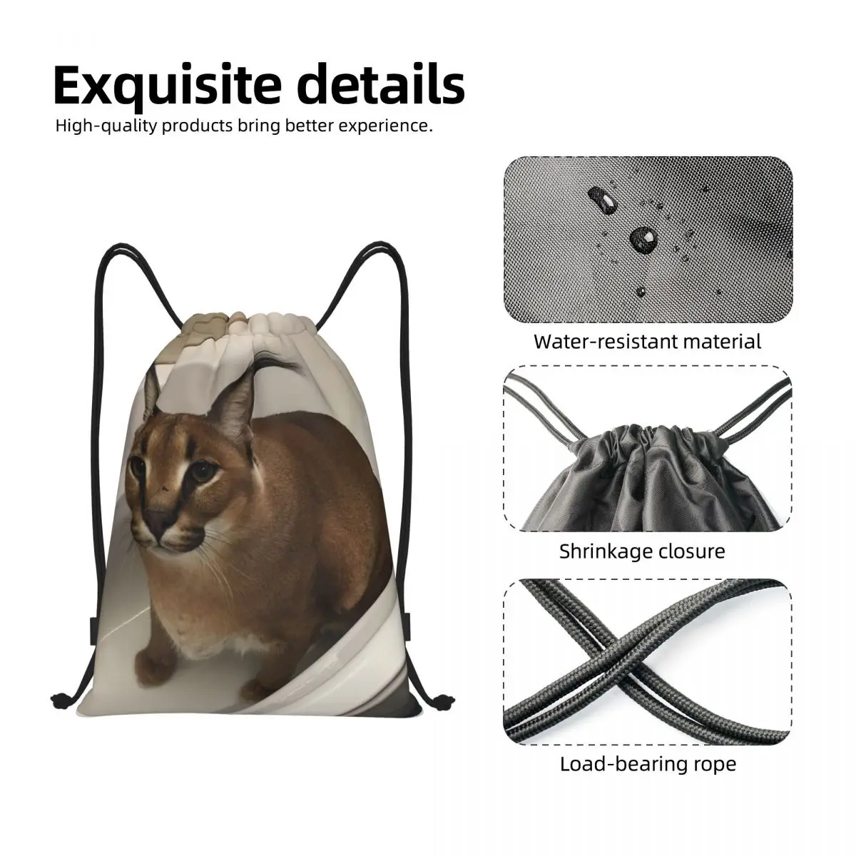 Custom Floppa Cute Meme zaino con coulisse borse donna uomo leggero divertente Caracal Cat Gym sport Sacks Sacks per Yoga