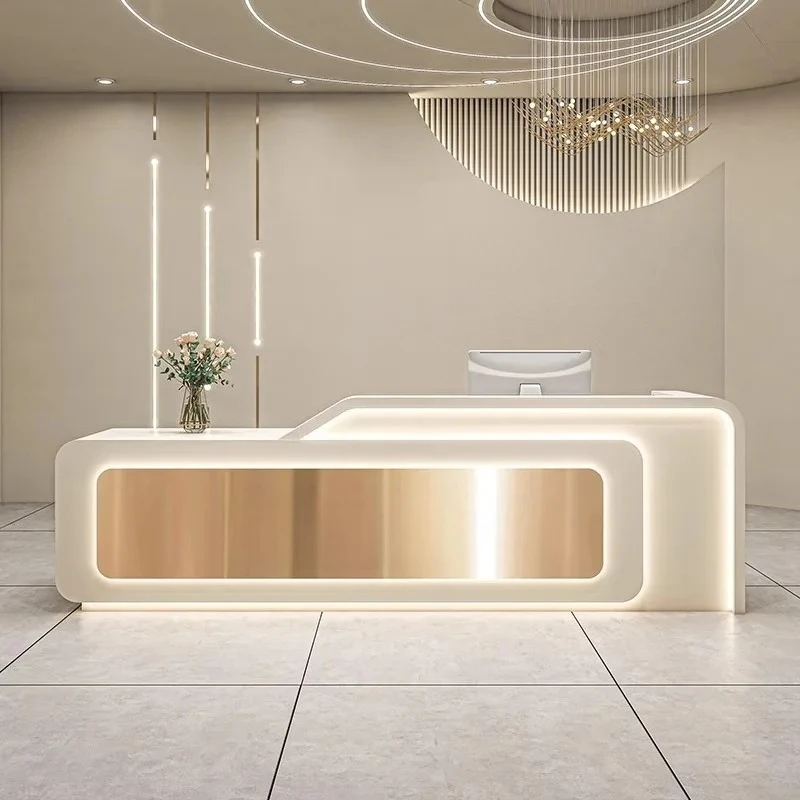 Medical beauty salon skin management front desk light luxury high-end stainless steel checkout page counter company front