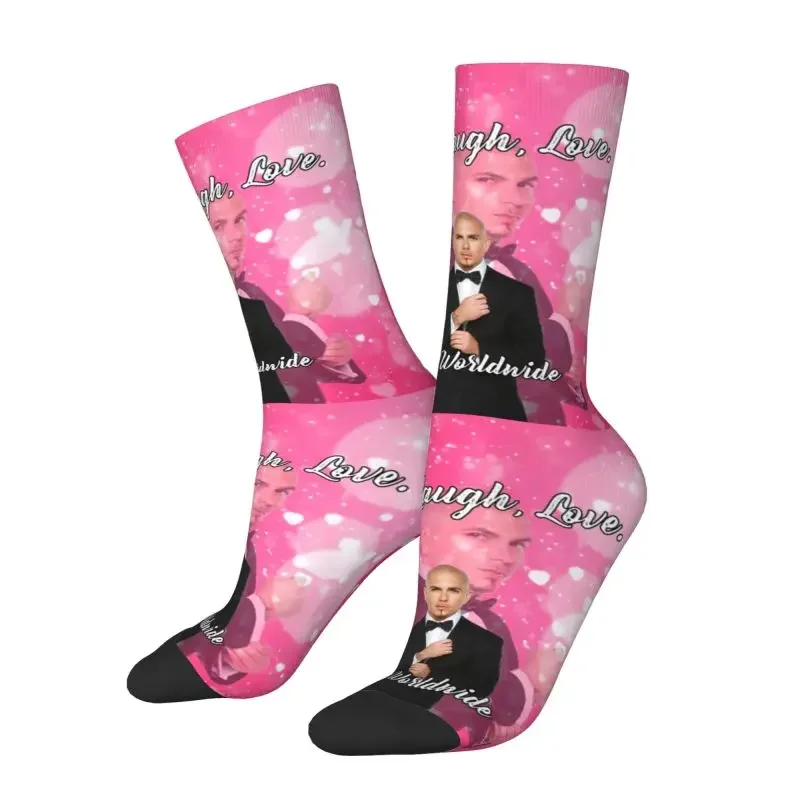 Cute Print Mr Worldwide Says To Live Laugh Love Pink Socks for Women Men Stretchy Summer Autumn Winter Pitbull Crew Socks