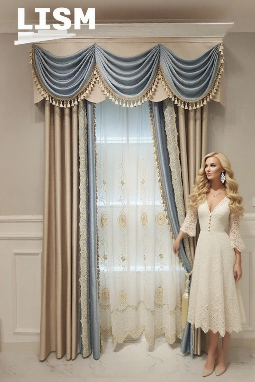 

Modern European Curtains for Living Room Bedroom Dining Luxury Villa Champagne Gold Stitching Lace Macrame Blackout Curtain New