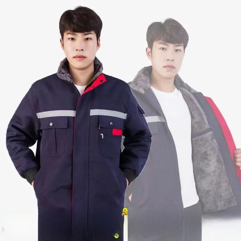 

Thiened Fce Winter Cotton Jaet Men's Workwear Car Repair orm Wear Resistant Labor Protection Coat with Pants