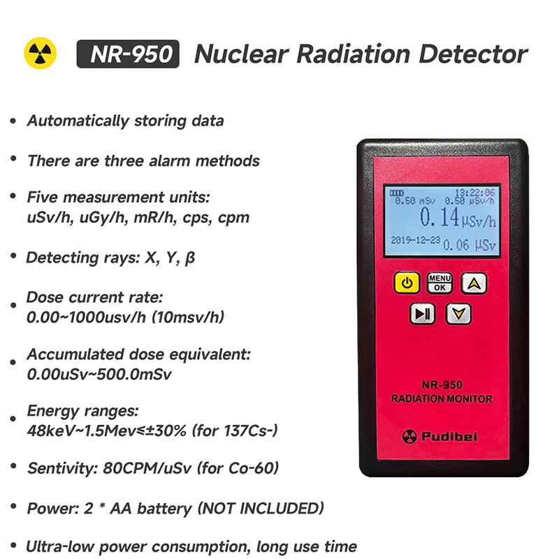 Portable NR-950 Nuclear Geiger Counter Electronic Measuring Instrument X-ray Detection Triple Alarm System Including Sound