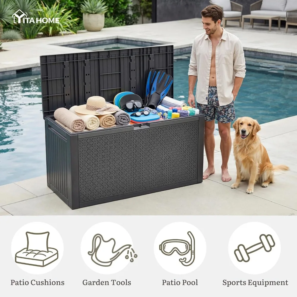 95 Gallon Outdoor Storage Deck Box, Waterproof Resin, Lockable & UV Resistant, with Handles for Patio Furniture Garden Tools, Dark Gray view 5