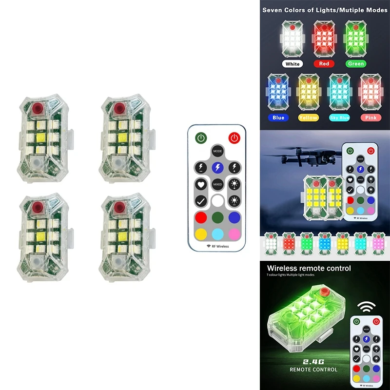 Wireless Rechargeable LED Strobe Lights With Remote Control Waterproof For Motorcycle Bike Car Drone Aircraft