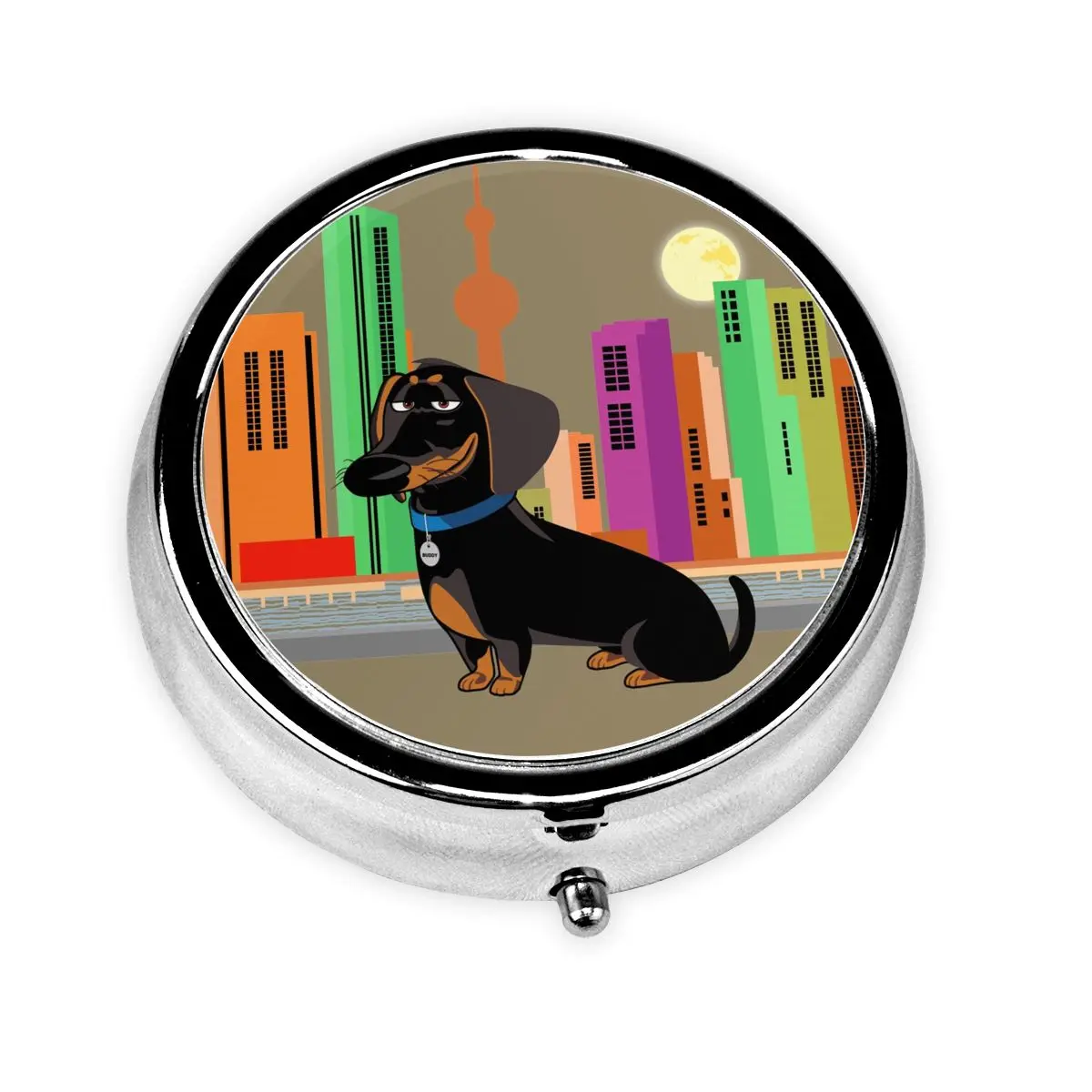 

Custom Colorful Dachshund Badger Round Pills Boxes Wiener Sausage Dog 3-Compartment Mini Pill Organizer Medicine Box Dispenser