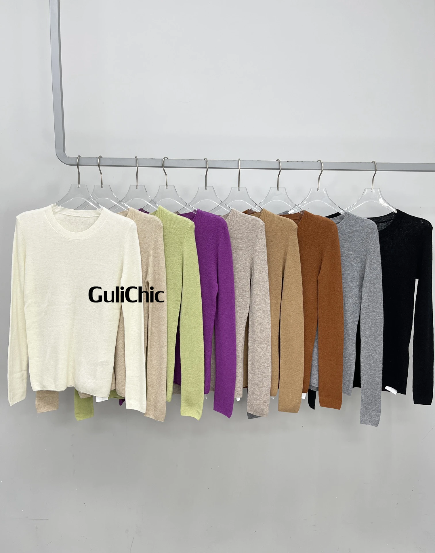 12.1 GuliChic Cashmere Classic Fashion Solid Color Stretch Slim Thin Knitted Pullover Sweater Knitwear Top Women