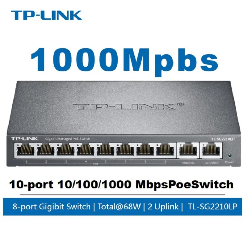 Switch PoE Gigabit TP-LINK a 10 porte con porta RJ45 Base-T PoE a 8 porte e 2 dispositivi di continuità Gigabit
