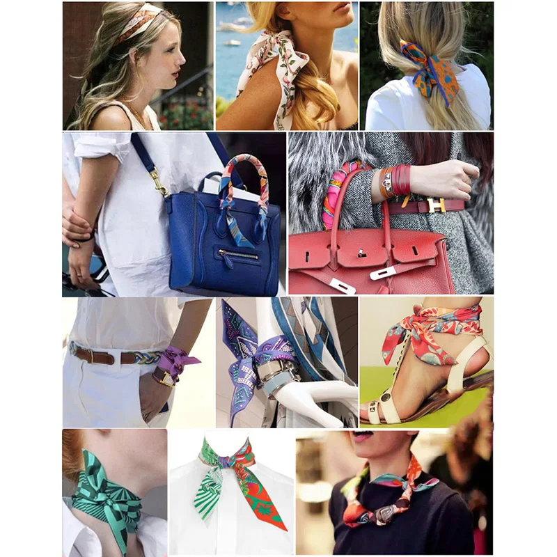 16 Farben bedruckter Blumenschal für Damen – schmales, glattes Band als Stirnband, Halstuch, Taschenband, Haargummi, Gürtel und Accessoires – Detail 6