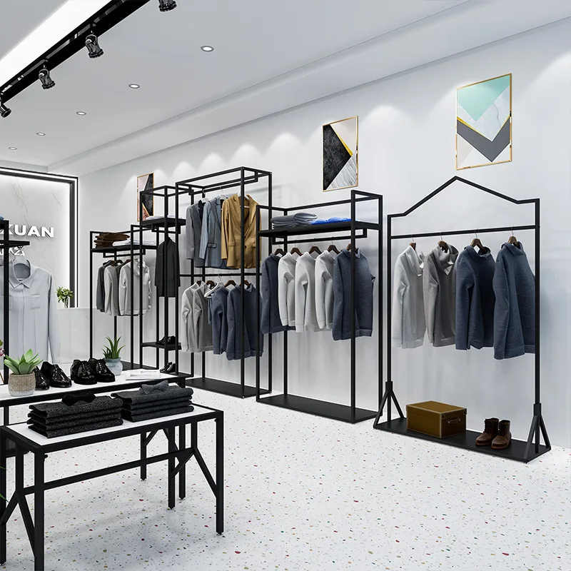 custom.Kainice Clothing Store Counter Design Stainless Steel Veneered Mdf Clothes Display Racks Garment Store
