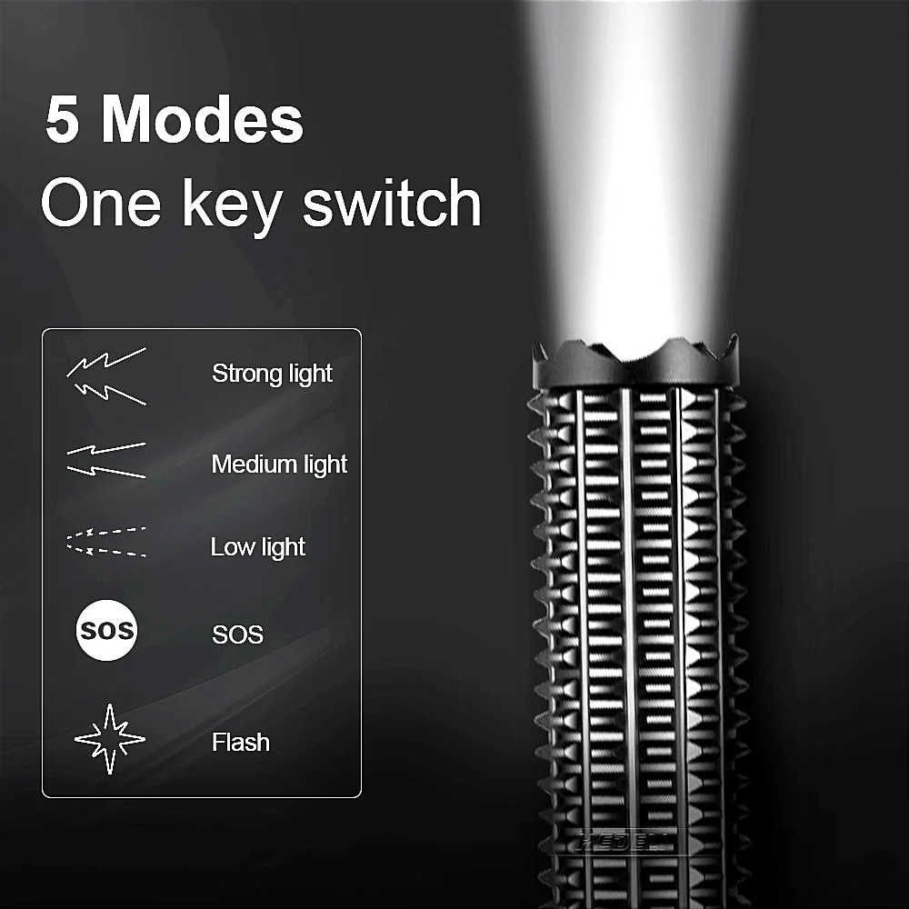 Brightest XHP70 Baseball Bat Flashlight 18650 Battery Rechargeable Led Torch Outdoor Self Defense Search Flashlight to Emergency