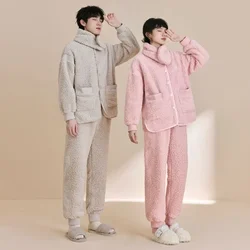 Warm Home Suit Set Couple Coral Velvet Pajamas Thickened for Men Handsome Sweet Can Be Worn Outside Ms. Flannel Scarf Style