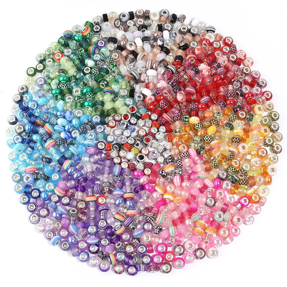 10 teile/los Harz Perlen Bunte Große Loch Runde Lose Spacer Perlen für Schmuck Machen DIY Handwerk Armbänder Halskette Zubehör