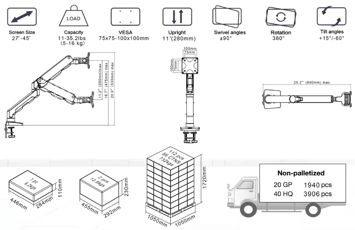 Soporte para monitor con abrazadera para mesa de escritorio de TV LCD G50 de 27-45 pulgadas