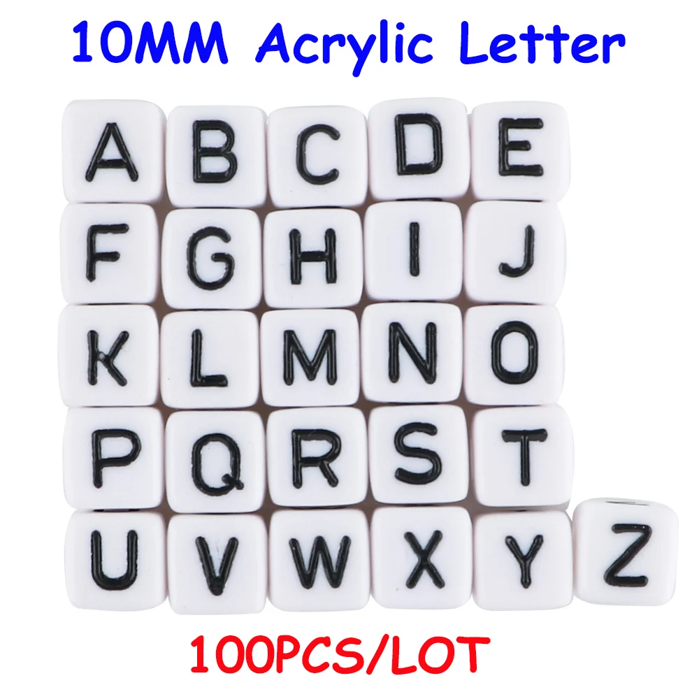 10MM 100Pcs Acrylic Letter Beads Cube White Alphabet For Jewelry Making DIY Name Bracelet Beads