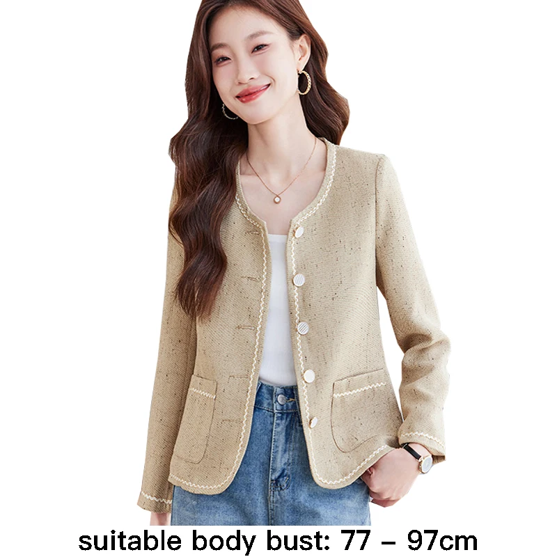 High quality short blazer for women single breasted long sleeve new spring 2025 elegant fashion office clothes - beige khaki