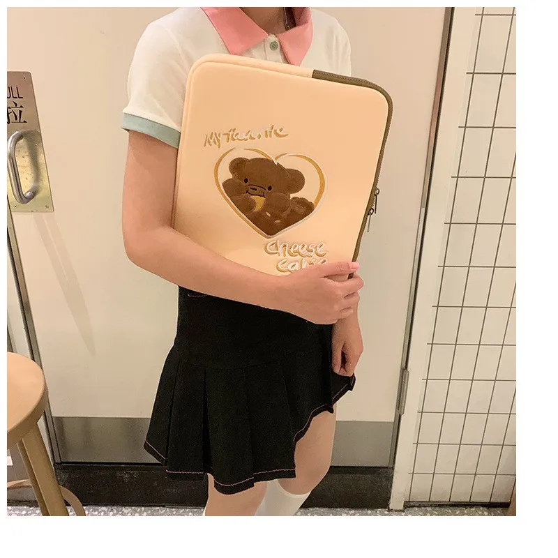 Ins Bear Cute  Laptop Sleeve MacBook Air 15 2023 Pro Air 13 M1 A2337 PU Leather Laptop Carry Sleeve MacBook Pro 13 Case A2338