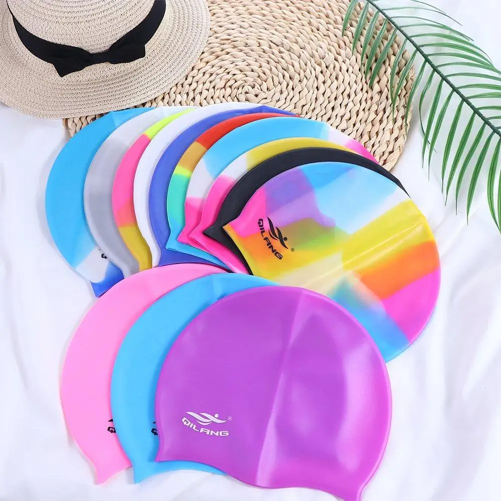 Wear-resistant Practical Colorful Silicone Flexible Waterproof Plus Size Bathing Cap Swimming Cap Swim Pool Hat Swimming Hat