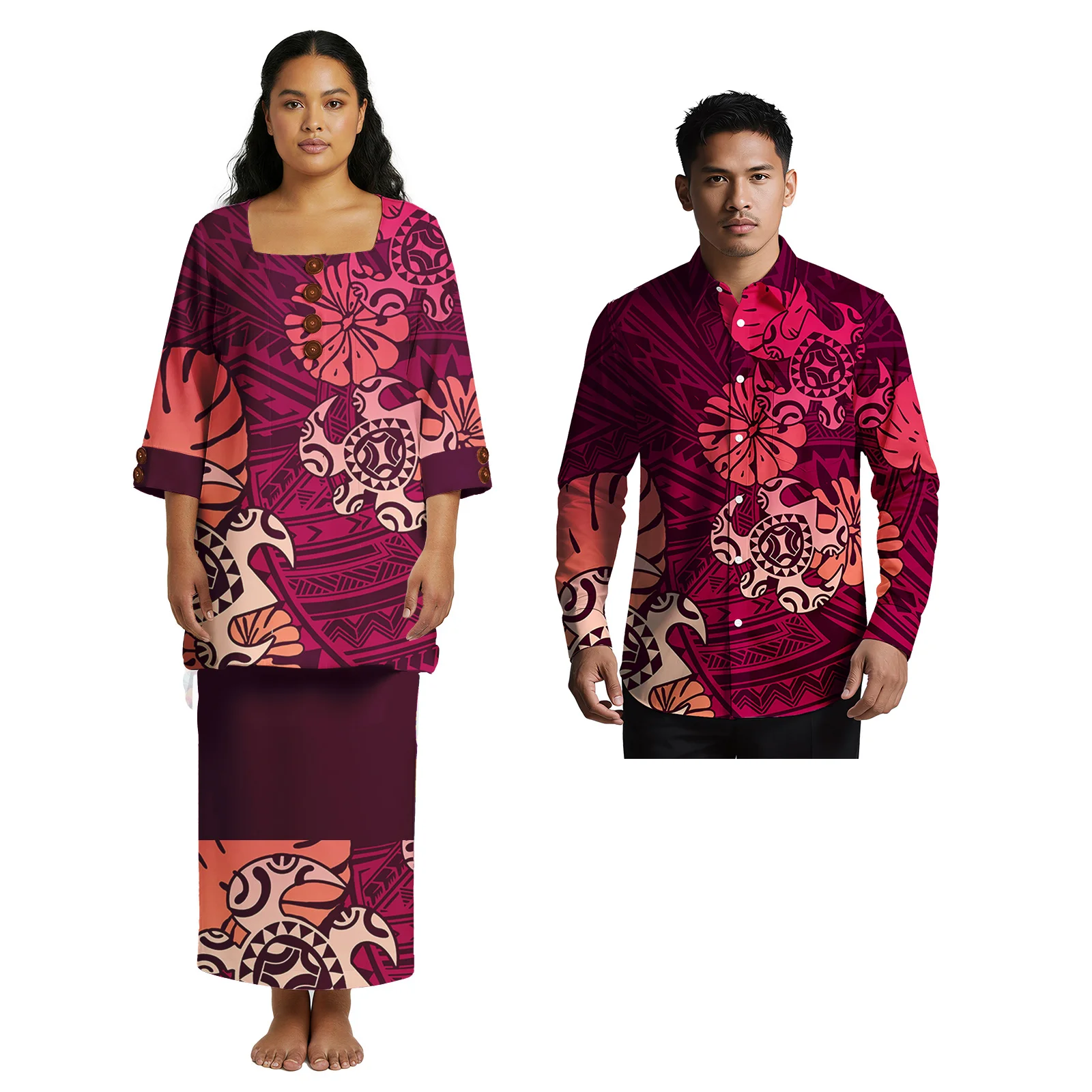 2026 جديد شعار مخصص الحلو عشاق الملابس هاواي ألوها قميص ساموا المرأة بوليتاسي فستان بولينيزيا القبلية تصميم زوجين مجموعة