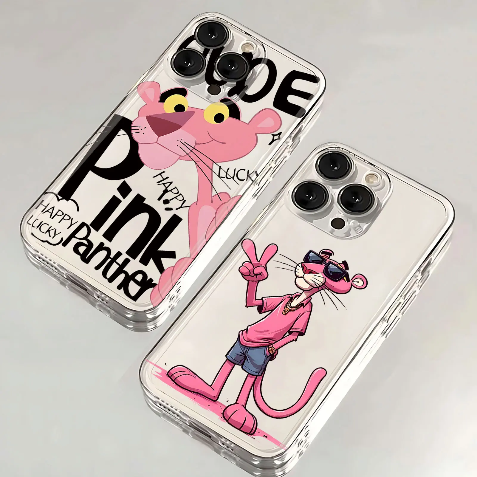 Чехол P-Pink Panthers для телефона IPhone 16 15 14 13 12 11 Mini Pro Max X XR XSMax 7 8 Plus SE20, прозрачный чехол