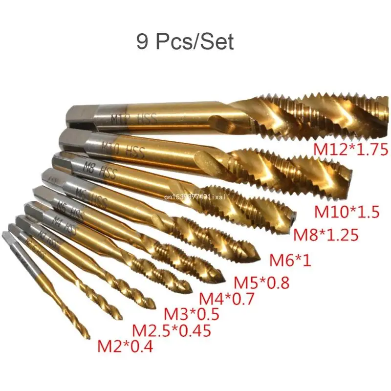 

9pcs M2-M12 for Titanium Coated High Speed Steel HSS Screw Thread Metric Spiral Hand Plug Tap Tools