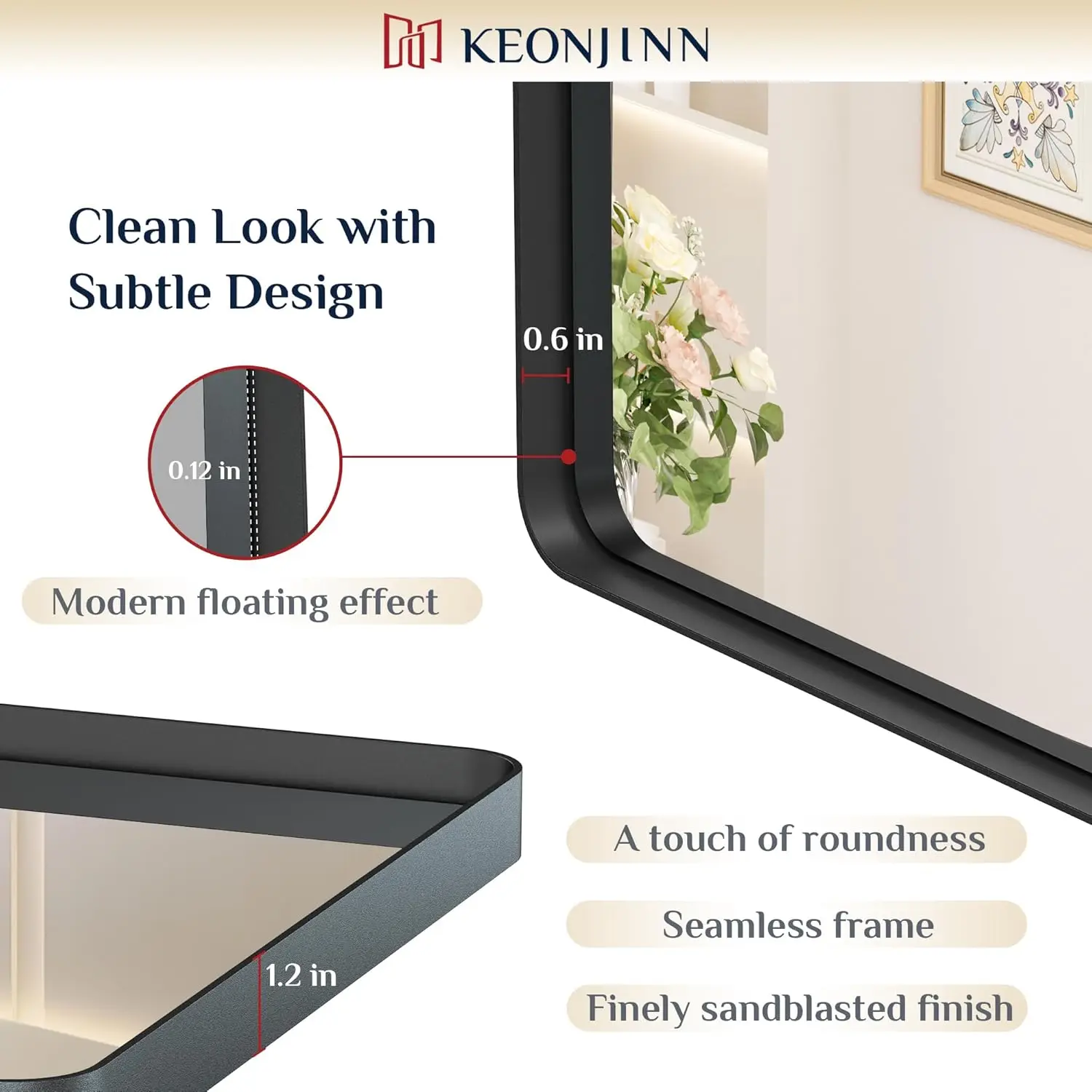 Keonjinn Espejos de baño negros para tocador, espejo de pared grande con marco de metal de 55 x 30 pulgadas, granja rectangular redondeada negra mate