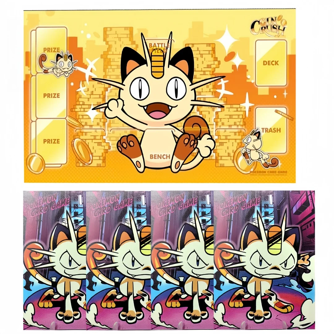 

Ptcg 600x350mm Meowth 2mmNoSeamEdge Single Player Trading Card Playmat 65pcs/set Game Collection Card Protective Cover Toy Gift