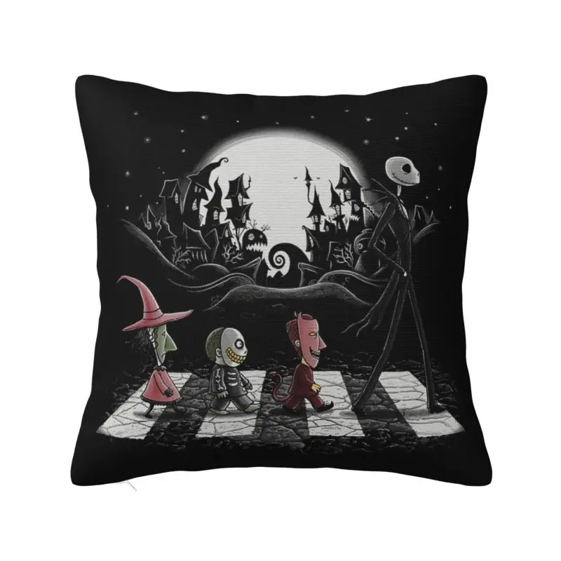 Custom Halloween Cartoon Skull Jack Cushion Cover Tim Burton Christmas Horror Movie Soft Pillow Case Living Room Decoration