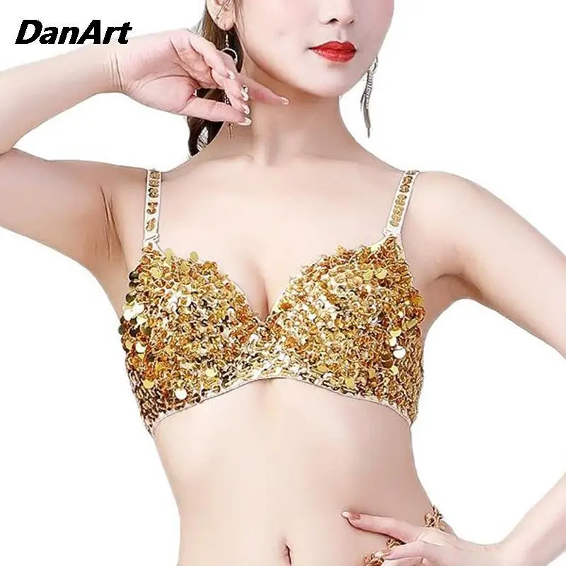 Soutien-gorge de danse du ventre à paillettes pour femme, haut de bikini féminin, soutien-gorge de scène, soutien-gorge de chanteuse, soutien-gorge à paillettes, soutien-gorge de danse principal, boîte de nuit