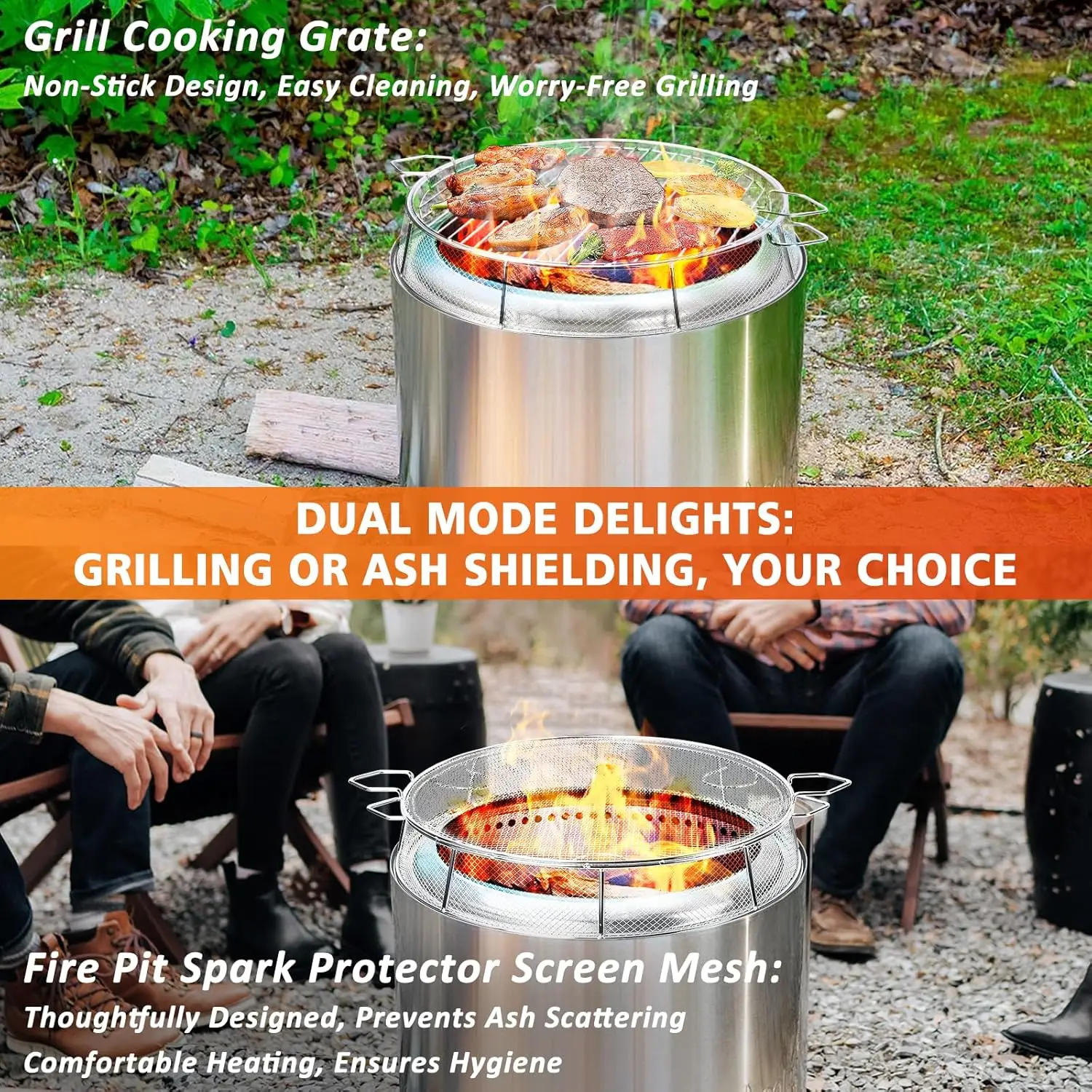 Fire Pit Accessory Kit for Solo Stove Bonfire 19.5 Inch, 304 Stainless Steel Portable Lid & Grill Cooking Grate & Grate