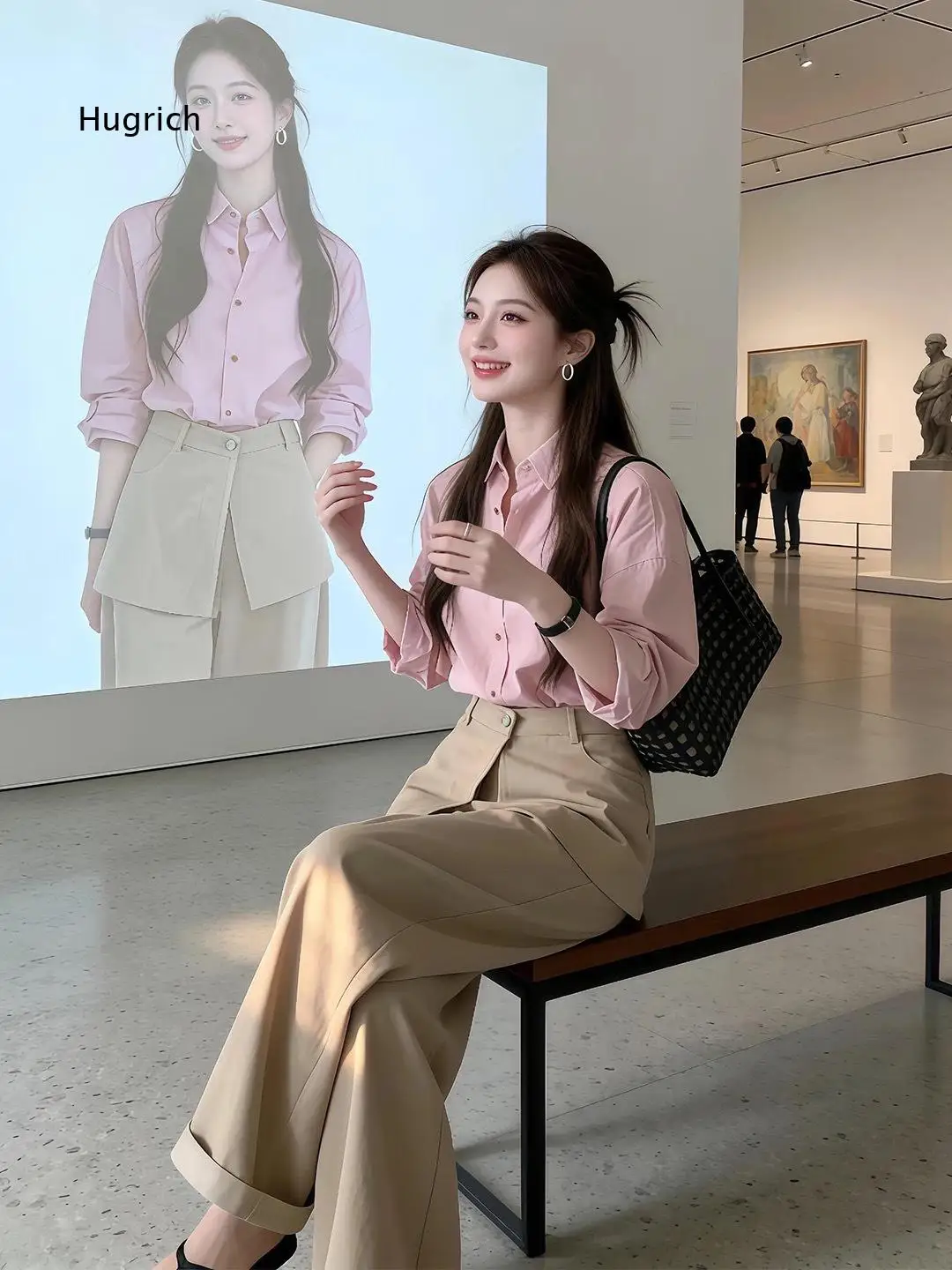 Elegant Complete OOTD Korean Style Pink Shirt Wide Leg Pants Two Piece Set Spring Summer New Fashion Streetwear Daily Wear Soft