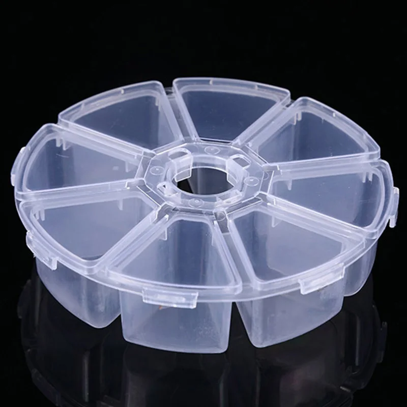 8 Grids Storage Box Beads Jewelry Round Compartment Plastic Organizer Transparent Container Case