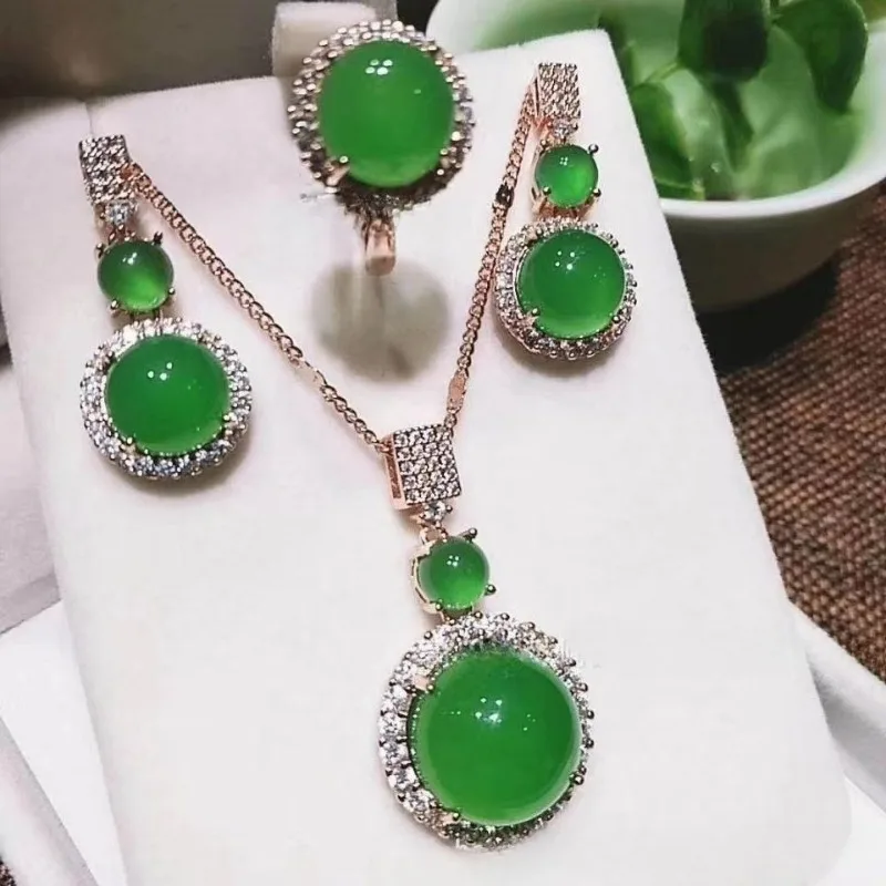 

Chalcedony 3-piece Pendant Ring Earrings Seiko Inlaid Women's Set Ornaments