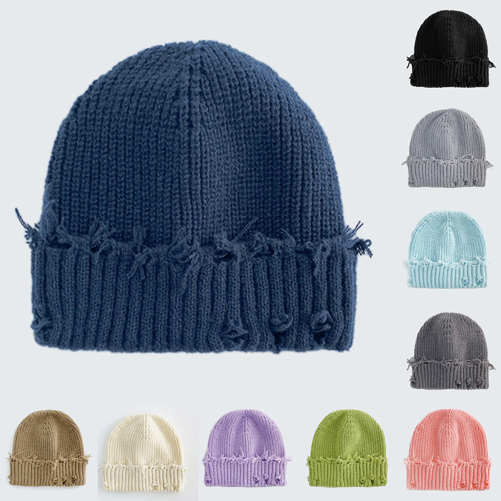 Winter Ripped Hip-Hop Hat Thick Warm Winter Elastic Loose Ha