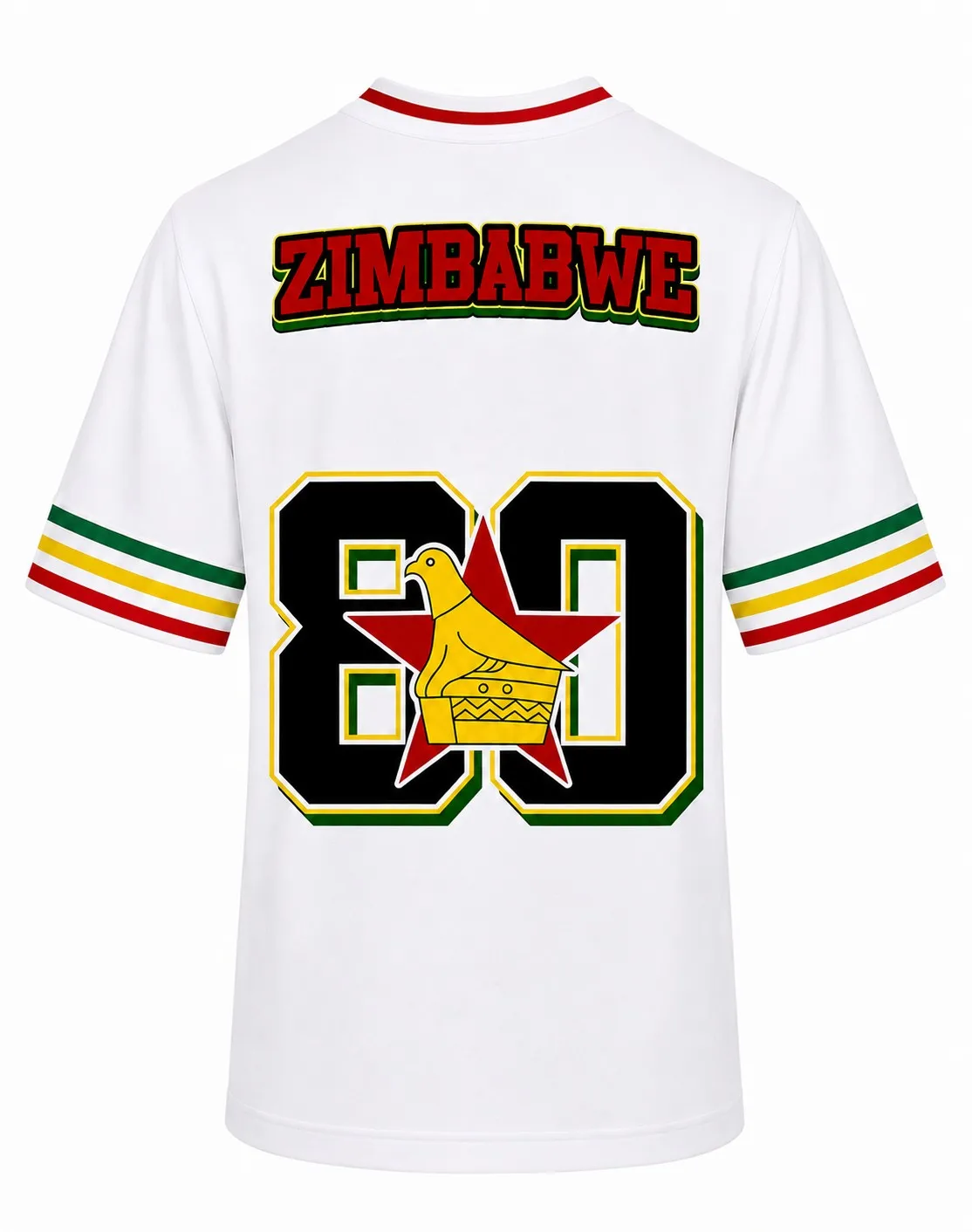 Sommer-Kurzarm-Sweatshirt, Zimbabwe Herren V-Ausschnitt Kurzarm-Sweatshirt, Weißer Flaggen-Print Street-Style Herrenbekleidung – Detail 5