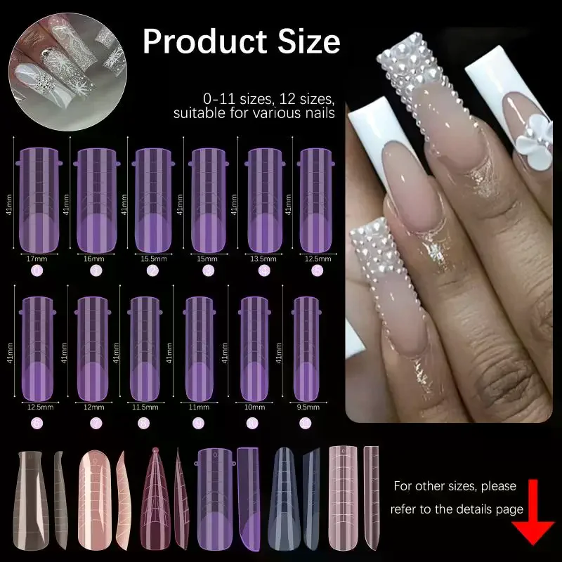 Ensemble de formes d'ongles colorées, 140 pièces/boîte, formes complètes d'ongles, moules supérieurs pour ongles, formes d'extension de Gel, outils de faux moule de construction