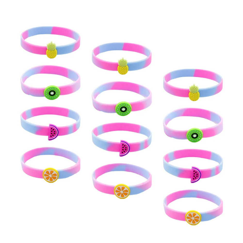 12pcs Fruit Design Bracelet Silicone Wrist Straps Colorful Wristbands Dress up Accessary Kids Party Supplies (Random and