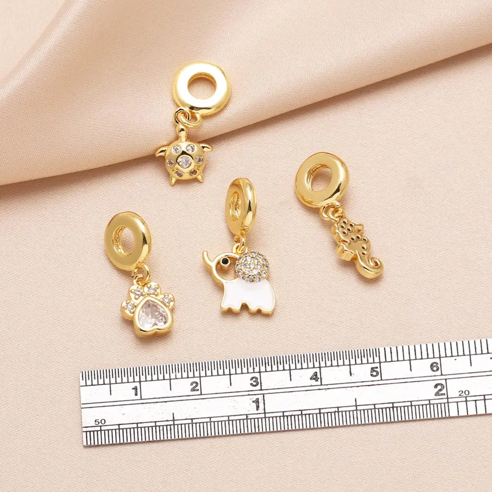 OCESRIO White Crystal Small Turtle Pendant for Necklaces Copper Gold Plated Elephant Sea Horse Jewelry Making Component pdtb677