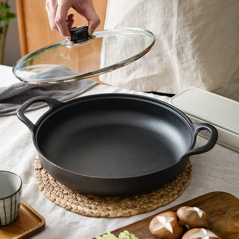 Thickened Cast Iron Skillet Non-coated Non-stick Pan for Household Use Gas And Induction Cooktop Compatible Pancake Skillet