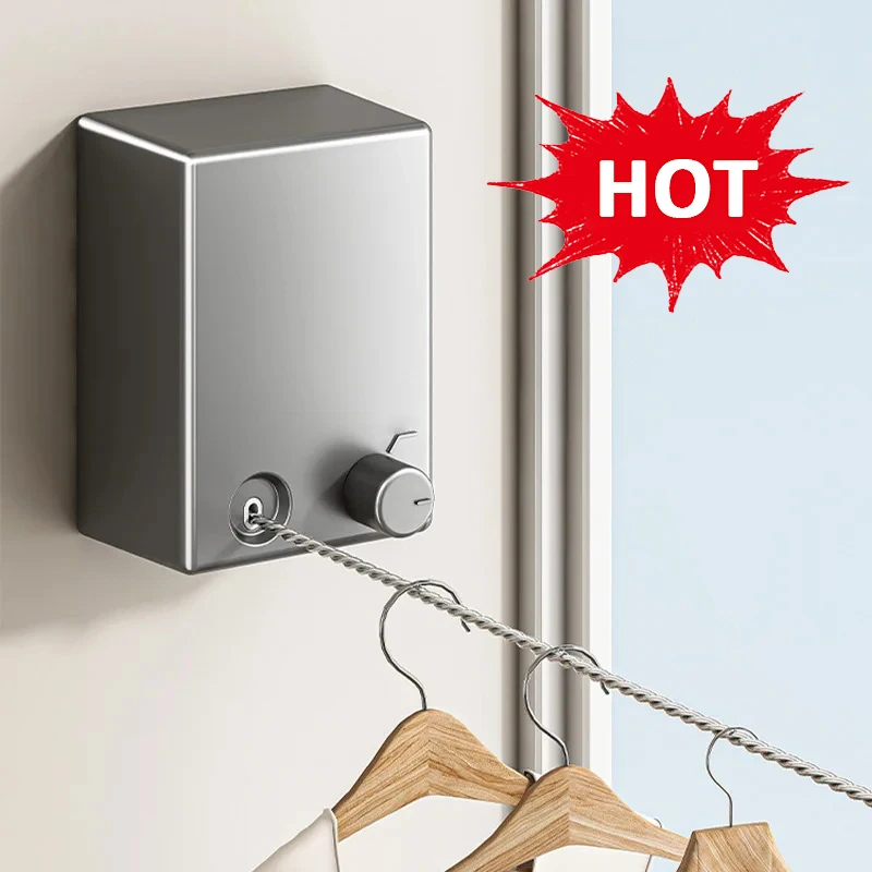4.2m Stainless Steel Retractable Clothesline Pull-Out Clothes-Drying Rope Tool  Space-Saving Clothes Drying Rack for Household