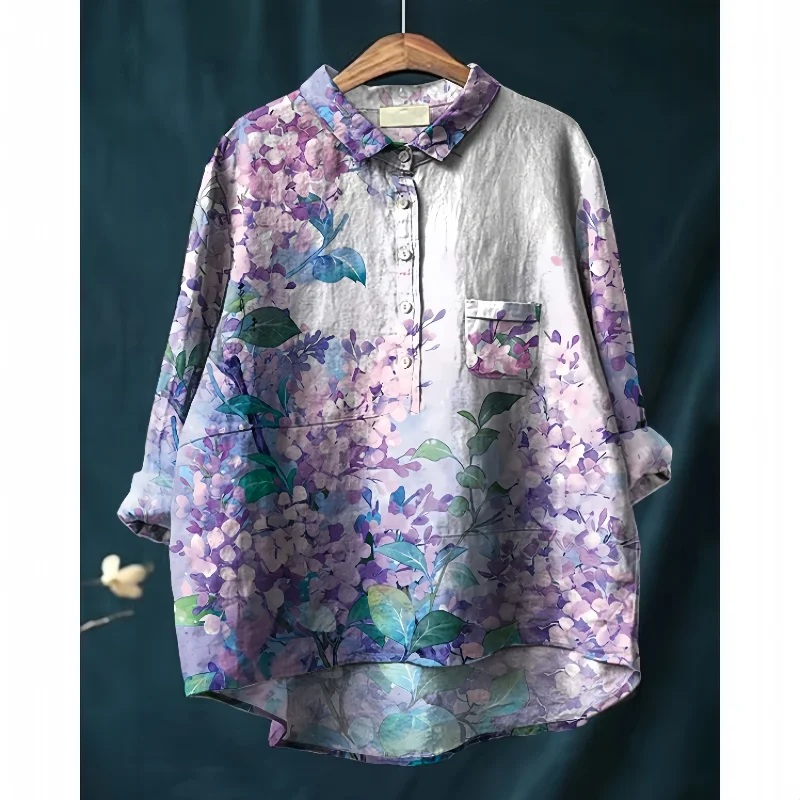 

New Chinese fashion printed women's shirt, long-sleeved chiffon printed summer and spring women's shirt women's wear