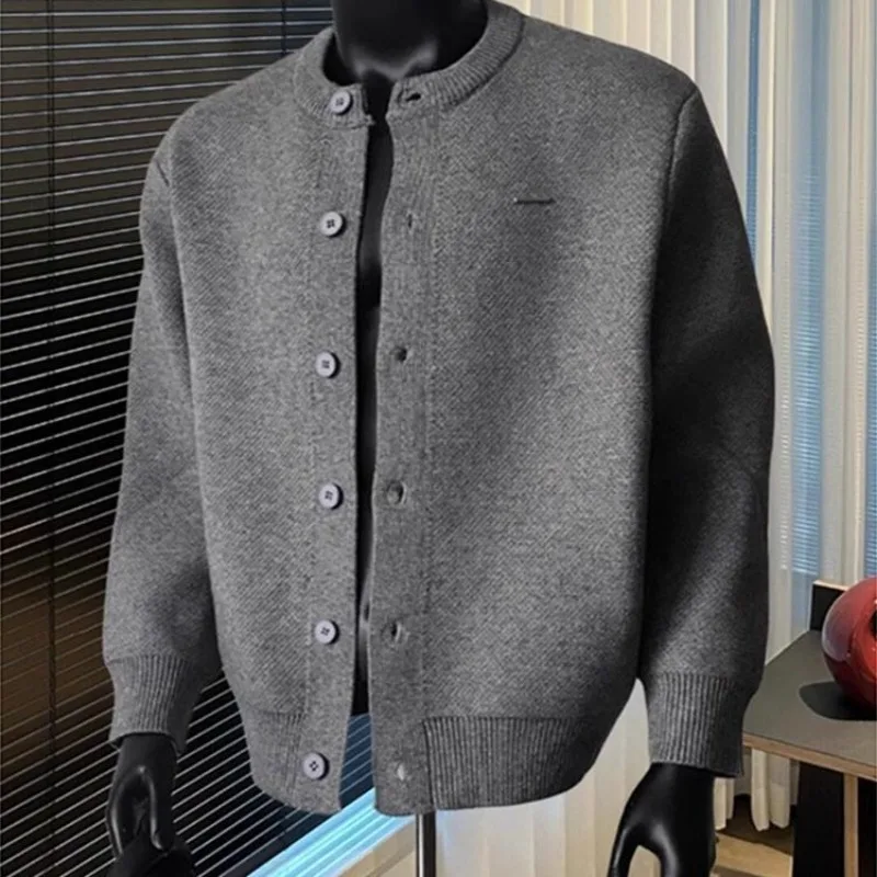 Men Crew Neck Button Knit Cardigan Loose Long Sleeve Casual Knitted Outerwear