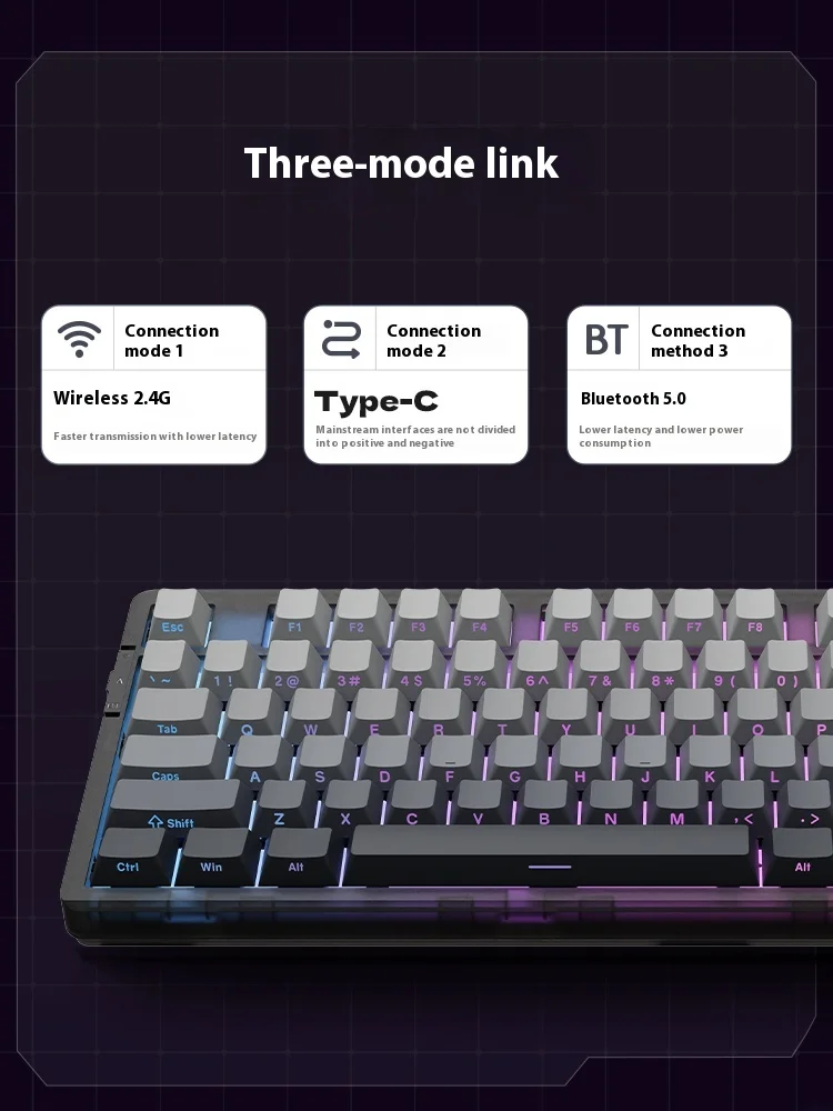 Imagem -02 - Teclado Mecânico sem Fio Três Modos Estrutura de Junta Personalizada Chave Completa Presente Rgb Hot-swappable Vgn-v87pro